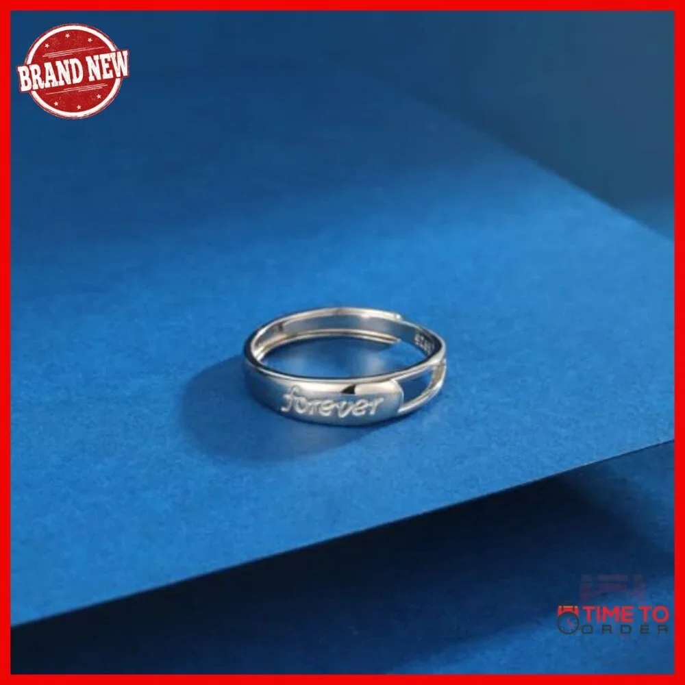 Adjustable Sterling Silver Forever Love Ring Engagement Wedding Band Gift